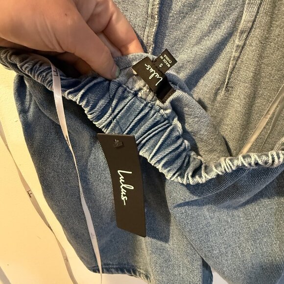 Lulus Blushing Beauty Light Wash Denim Puff Sleeve Romper - Size S - Picture 8 of 10